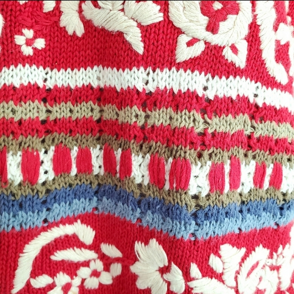 Vintage Susan Bristol Red Cream Embroidered Vest - Picture 7 of 15